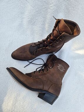 NOS Vtg Abilene Packer Boots Women 8 M Leather Lace Up Western Kiltie USA Made